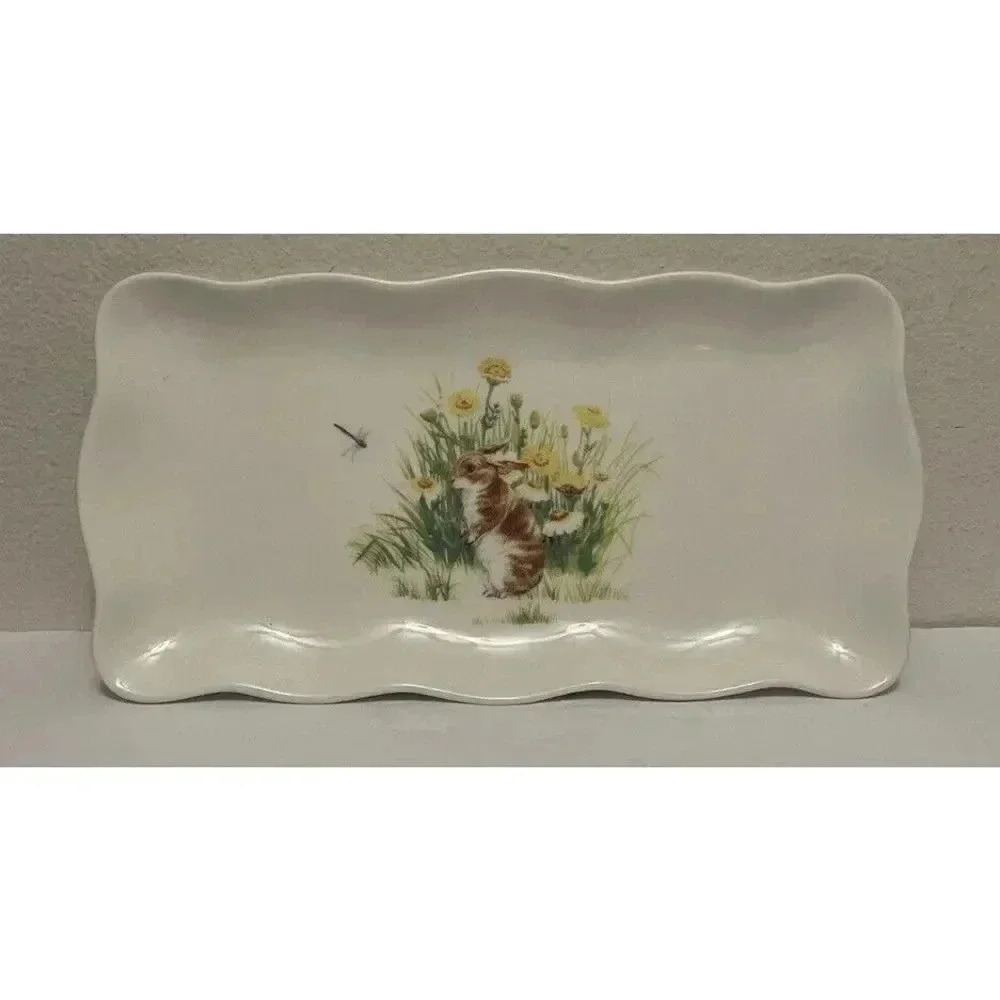 Easter Bunny Rabbit in the Garden Tray Grace Tea Ware  11 3/4”L x‎ 5 1/2”W x 1”H